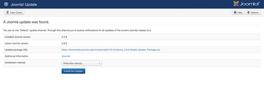 joomla 3.4.8 to3.8.0